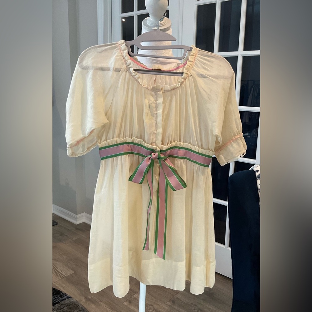 NWT Free People Cream Gauze Empire Waist Tunic Blouse – Pink & Green Ribbon - Picture 2 of 16